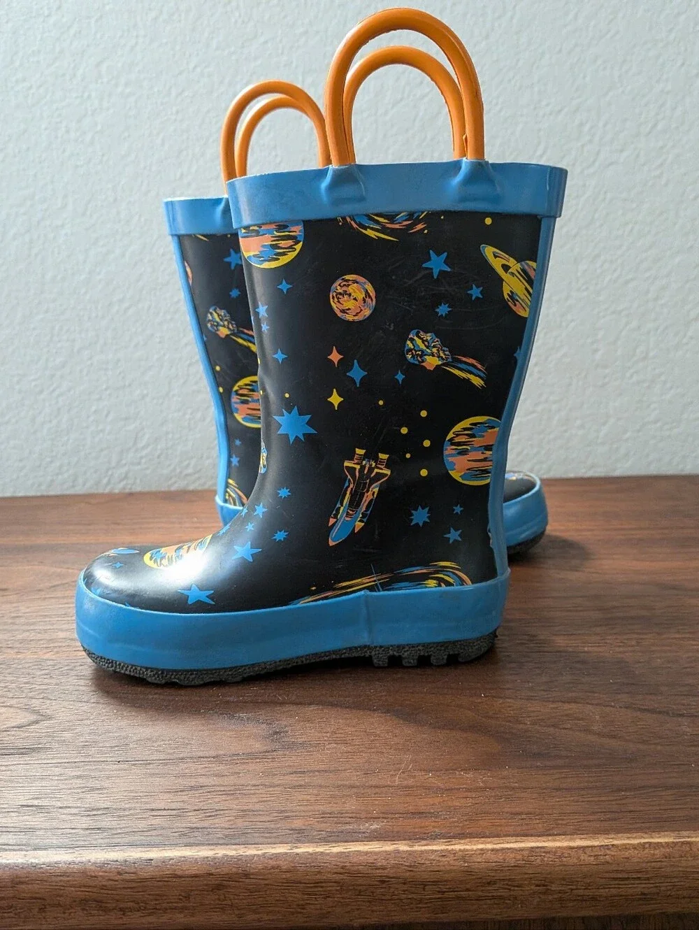 Cat & Jack Blue Galaxy Space Kids Toddlers Rain Boots Size 6